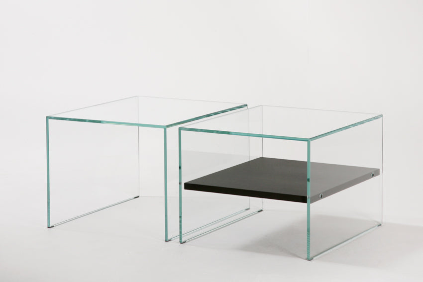Zen 2 Brothers Side Table | extra-clear tempered glass — Adentro Studio