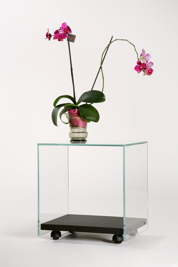 Table Zen 4 | Cube sur roulettes Verre et Bois