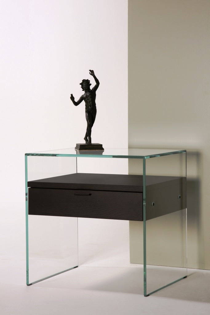 Table de Chevet Zen 5 Comodino | Verre trempé et tiroir bois
