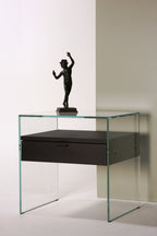 Table de Chevet Zen 5 Comodino | Verre trempé et tiroir bois