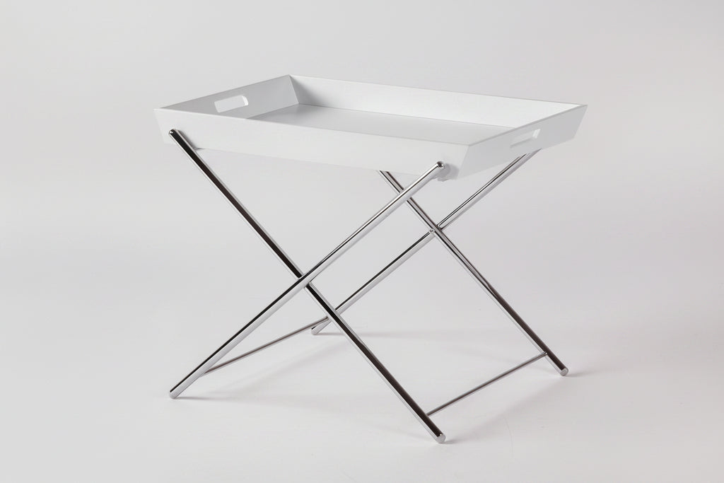 Table guéridon Miami laqué blanc mat et métal chromé — Design Marco Zanuso Jr, Adentro Paris