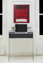 Zen 13 Console Desk | Tempered Glass, Wooden Drawer and Leather Handle