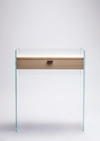 Zen 13 Console Desk | Tempered Glass, Wooden Drawer and Leather Handle
