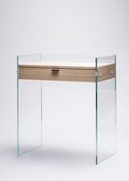 Zen 13 Console Desk | Tempered Glass, Wooden Drawer and Leather Handle