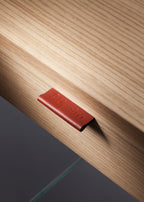 Zen 13 Console Desk | Tempered Glass, Wooden Drawer and Leather Handle