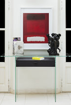 Zen 13 Console Desk | Tempered Glass, Wooden Drawer and Leather Handle