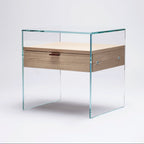 Table de Chevet Zen 5 Comodino | Verre trempé et tiroir bois