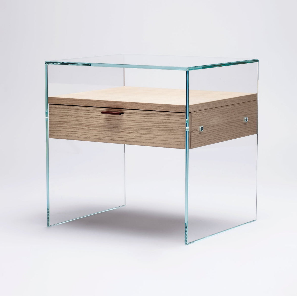Table de Chevet Zen 5 Comodino | Verre trempé et tiroir bois