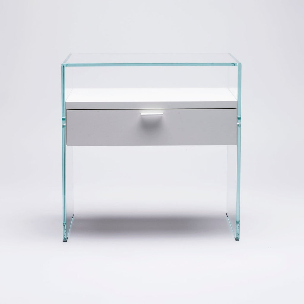 Table de Chevet Zen 5 Comodino | Verre trempé et tiroir bois