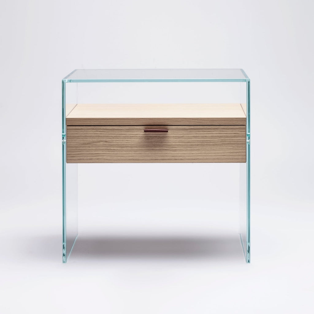 Table de Chevet Zen 5 Comodino | Verre trempé et tiroir bois