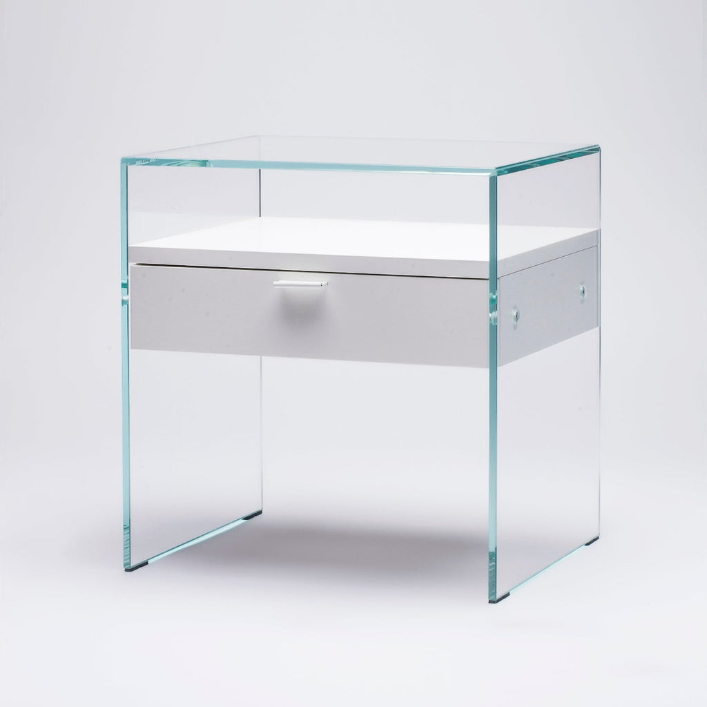 Table de Chevet Zen 5 Comodino | Verre trempé et tiroir bois