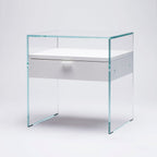 Table de Chevet Zen 5 Comodino | Verre trempé et tiroir bois
