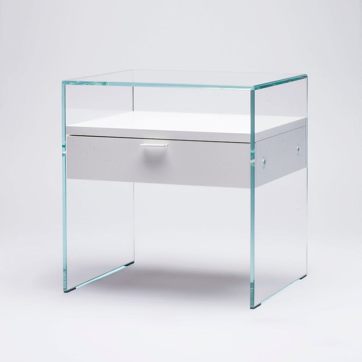 Table de Chevet Zen 5 Comodino | Verre trempé et tiroir bois
