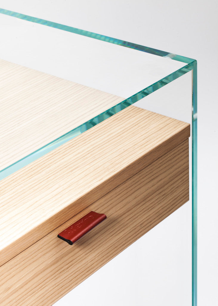 Table de Chevet Zen 5 Comodino | Verre trempé et tiroir bois