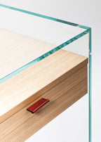 Table de Chevet Zen 5 Comodino | Verre trempé et tiroir bois