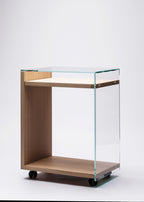 Bureau mobile Zen 7 Laptop verre et chêne naturel — Adentro Paris