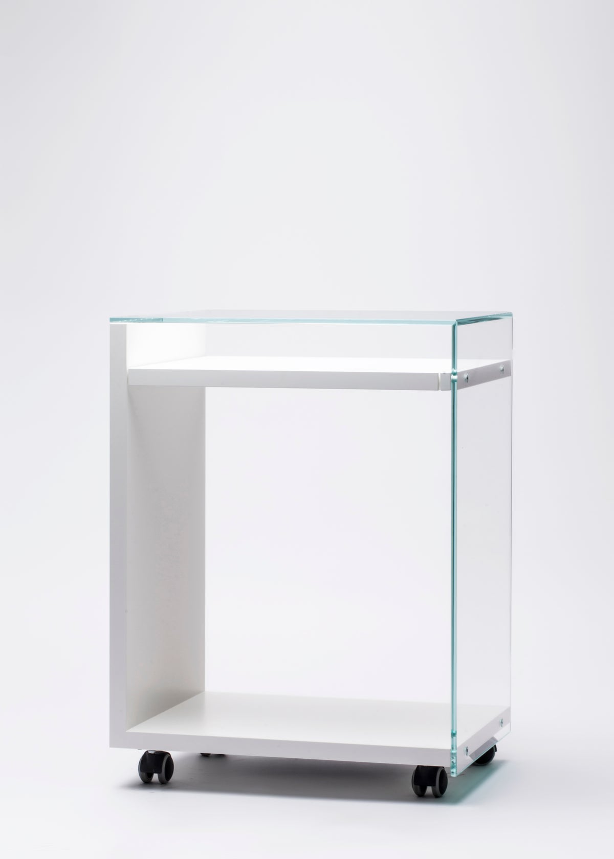 Bureau mobile Zen 7 Laptop verre et laqué blanc mat — Adentro Paris