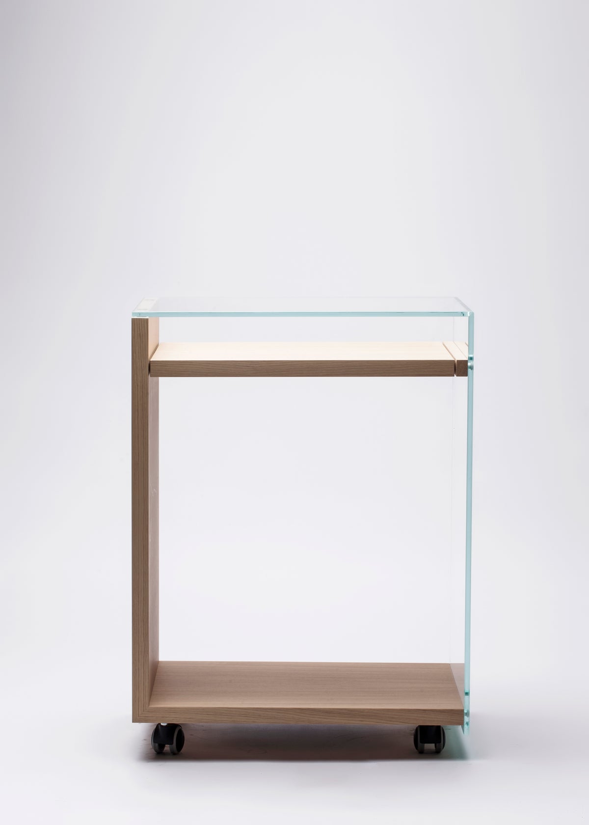 Bureau mobile Zen 7 Laptop verre et chêne naturel — Adentro Paris