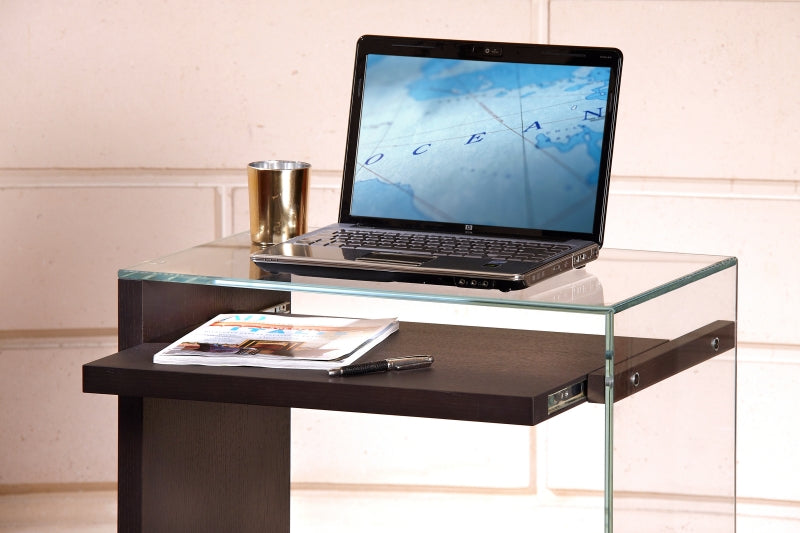 Bureau Zen 7 Laptop en situation, finition wengé gris — Adentro Paris