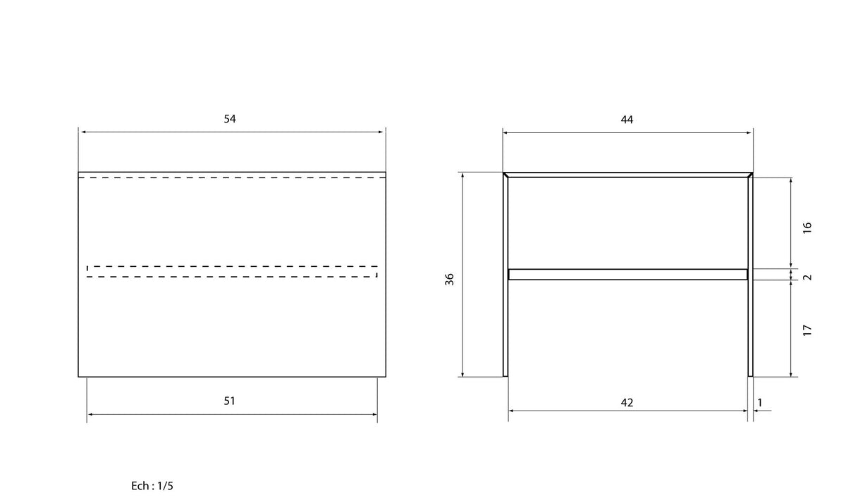Plan et dimensions table d'appoint Zen 2 Adentro Paris