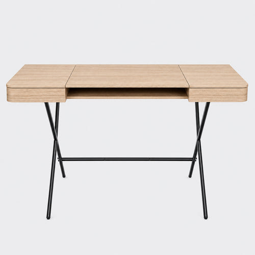 Bureau Cosimo chêne naturel clair, piètement laqué bronze foncé mat, vue de face