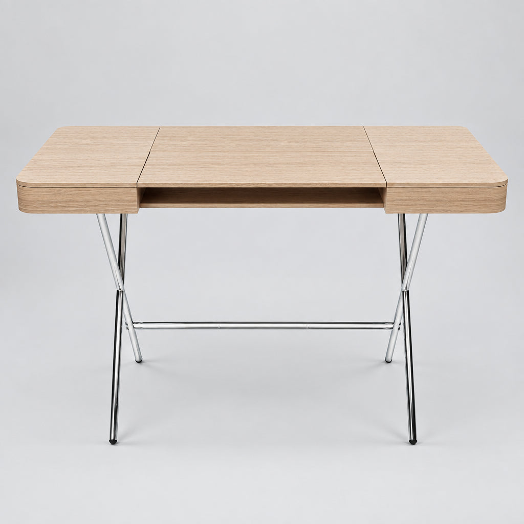 Bureau Cosimo chêne naturel clair, piètement chromé, vue de face
