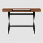 Bureau Cosimo en noyer canaletto, piètement bronze foncé mat, vue de face