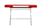 Bureau Cosimo laqué rouge brillant, piètement chromé, vue de face