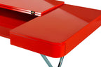 Détail de la tablette rabattable ouverte, bureau Cosimo laqué rouge brillant