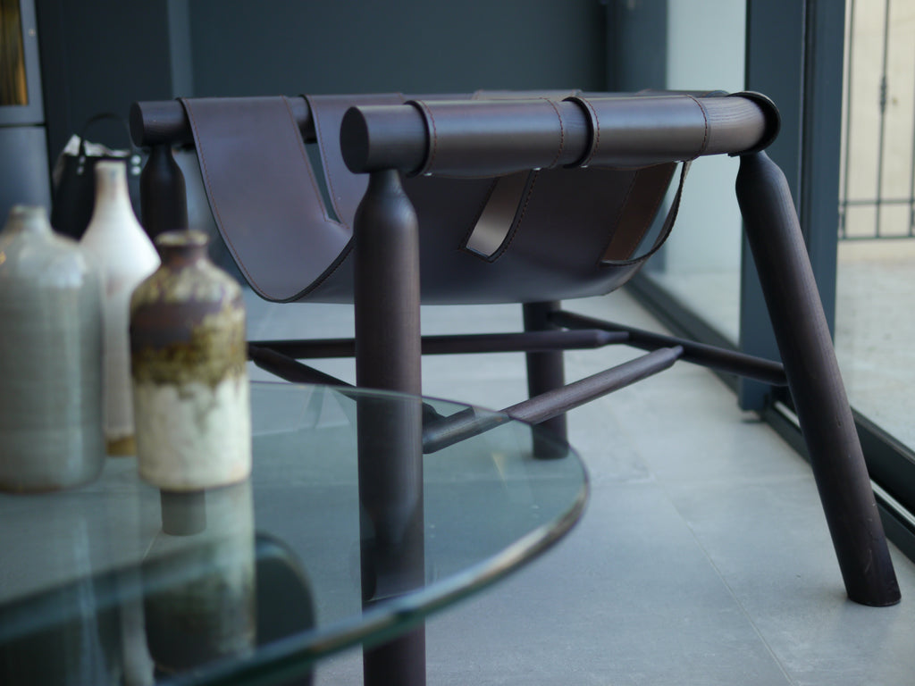 Ninna Armchair | Turned solid ash and Leather | Design Carlo Contin