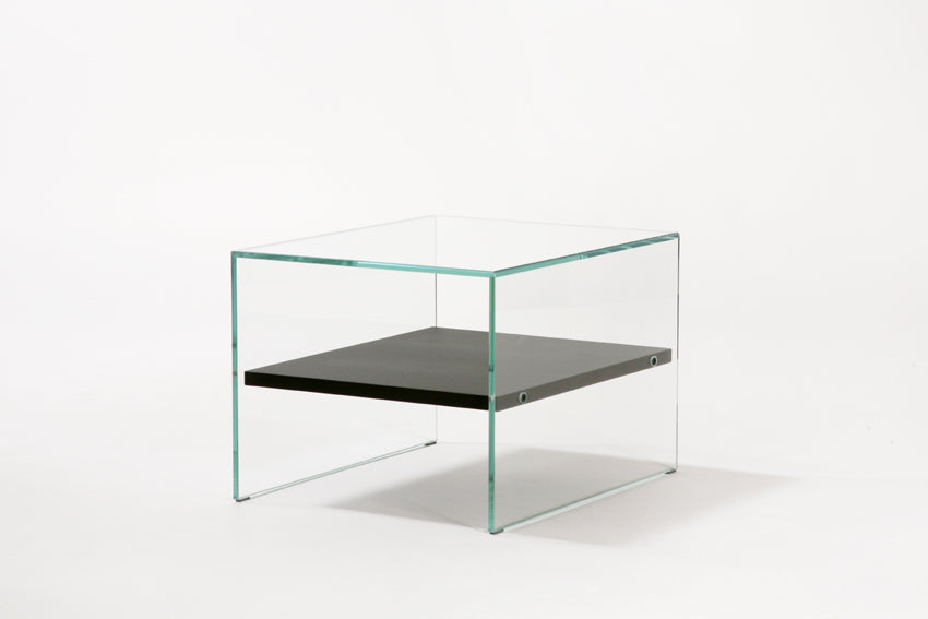 Table d'appoint Zen 2 verre extra clair et chêne teinté Wengé édité par Adentro Paris